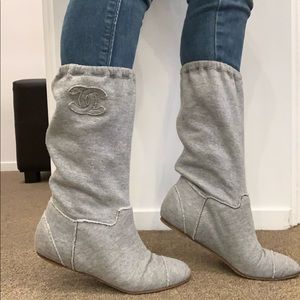 Chanel light Grey Sweatshirt Cinch Booties